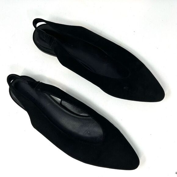 Everlane The V Slingback Black Suede Flats Sandals Sz 9.5 - Picture 5 of 8